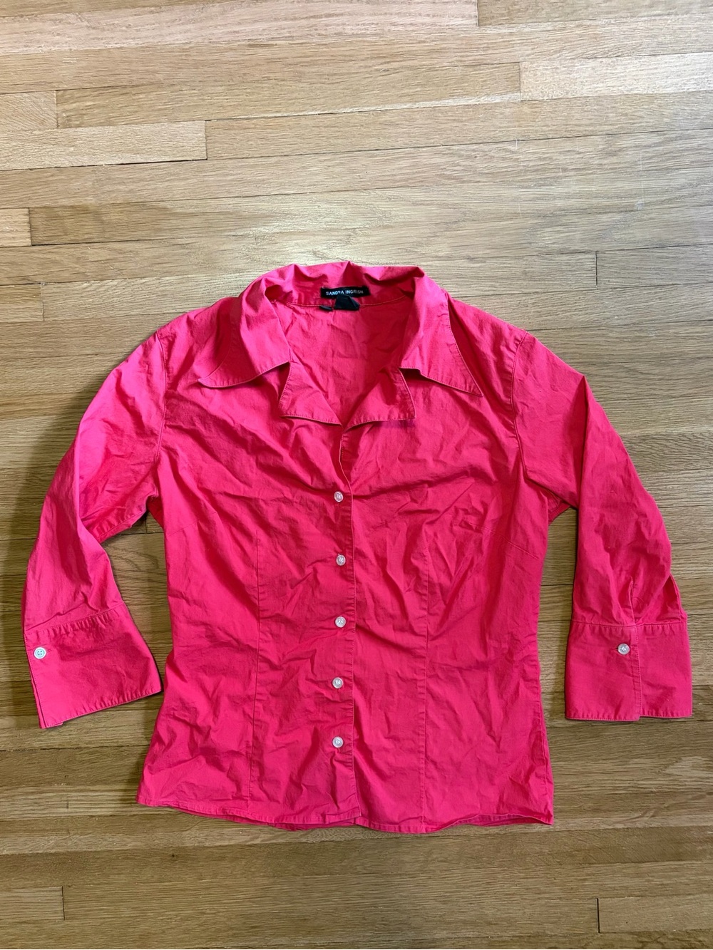 Sandra Ingrish Office Red 3/4 Sleeve Y2K Button Down Blouse Shirt Size M